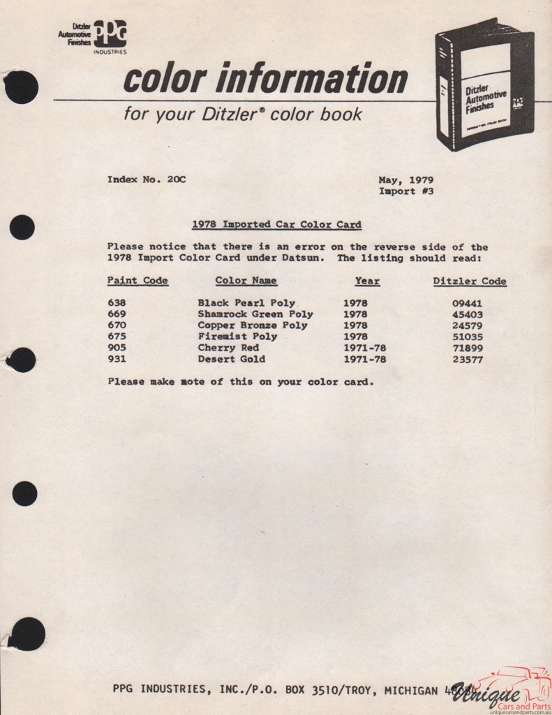 1978 Datsun Paint Charts PPG 2